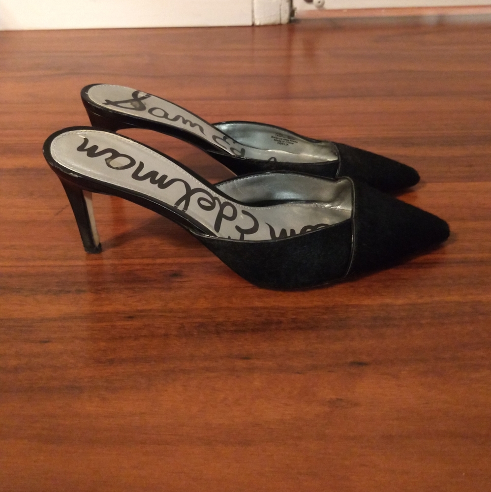 Black Fur Kitten Heel Mule